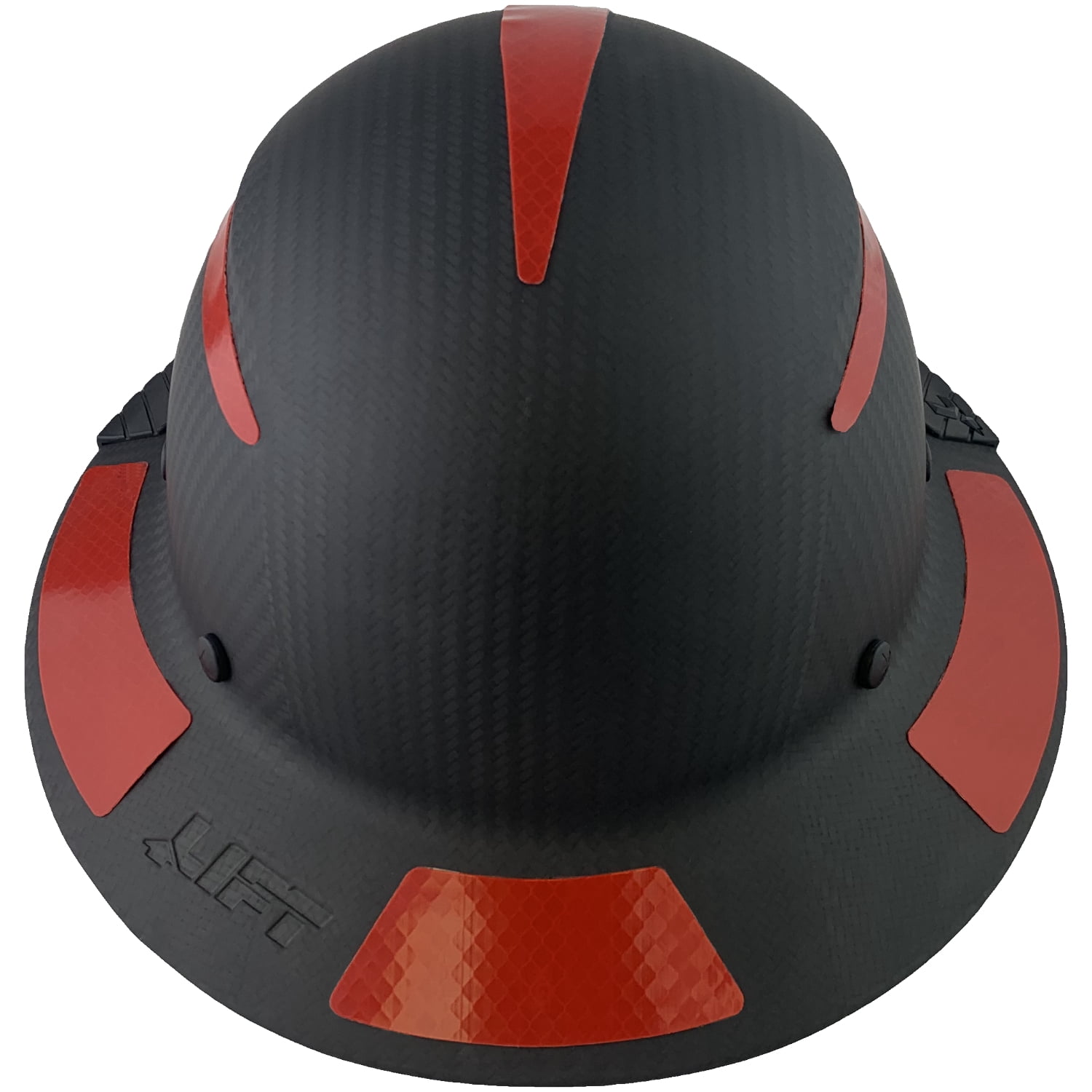 Lift Safety Helmet - Actual Carbon Fiber Full Brim Hard Hat - Matte Black with Red Reflective Decals with Hard Hat Tote Bag