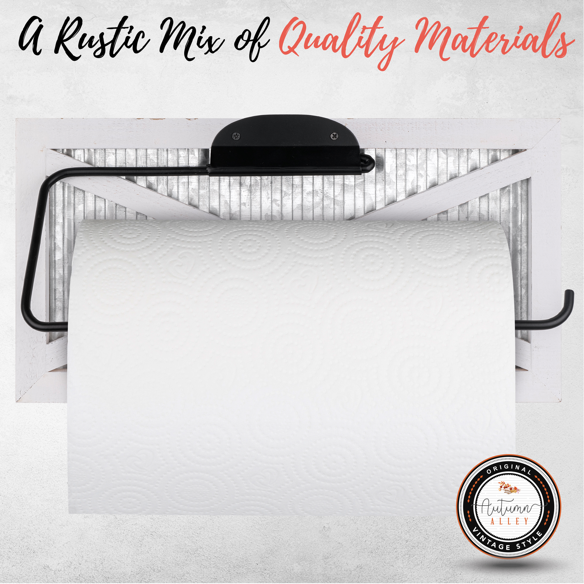 Autumn Alley Rustic Farmhouse Paper Towel Holder for Wall Mount-Wood and Galvanized Farmhouse Kitchen Decor