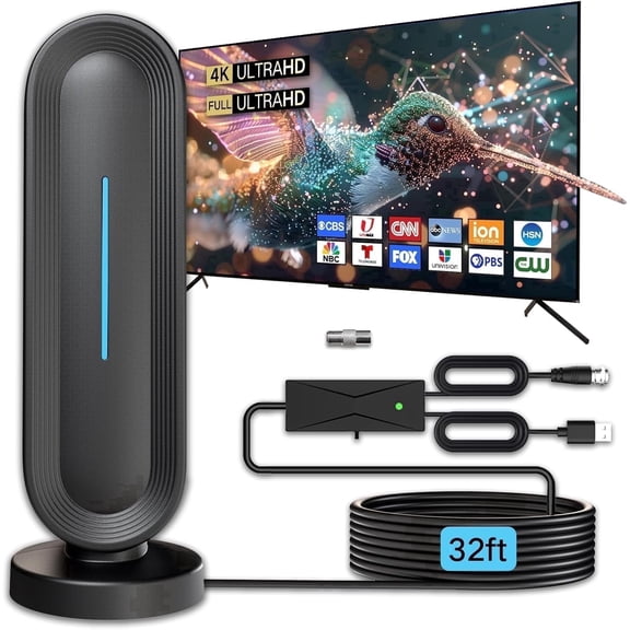 2026 Indoor Digital TV Antenna for Smart/Old TV – Long Range HD Digital Antenna with Amplifier, Free Local Channels, Easy Setup, Supports 4K/1080P HDTV, Perfect for Home, RV, Camping(32ft)