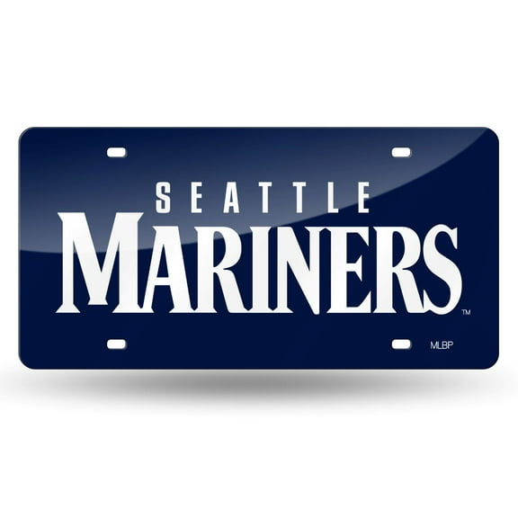 Seattle Baseball Mariners Blue Mirror Look Acrylic License Plate Laser Tag