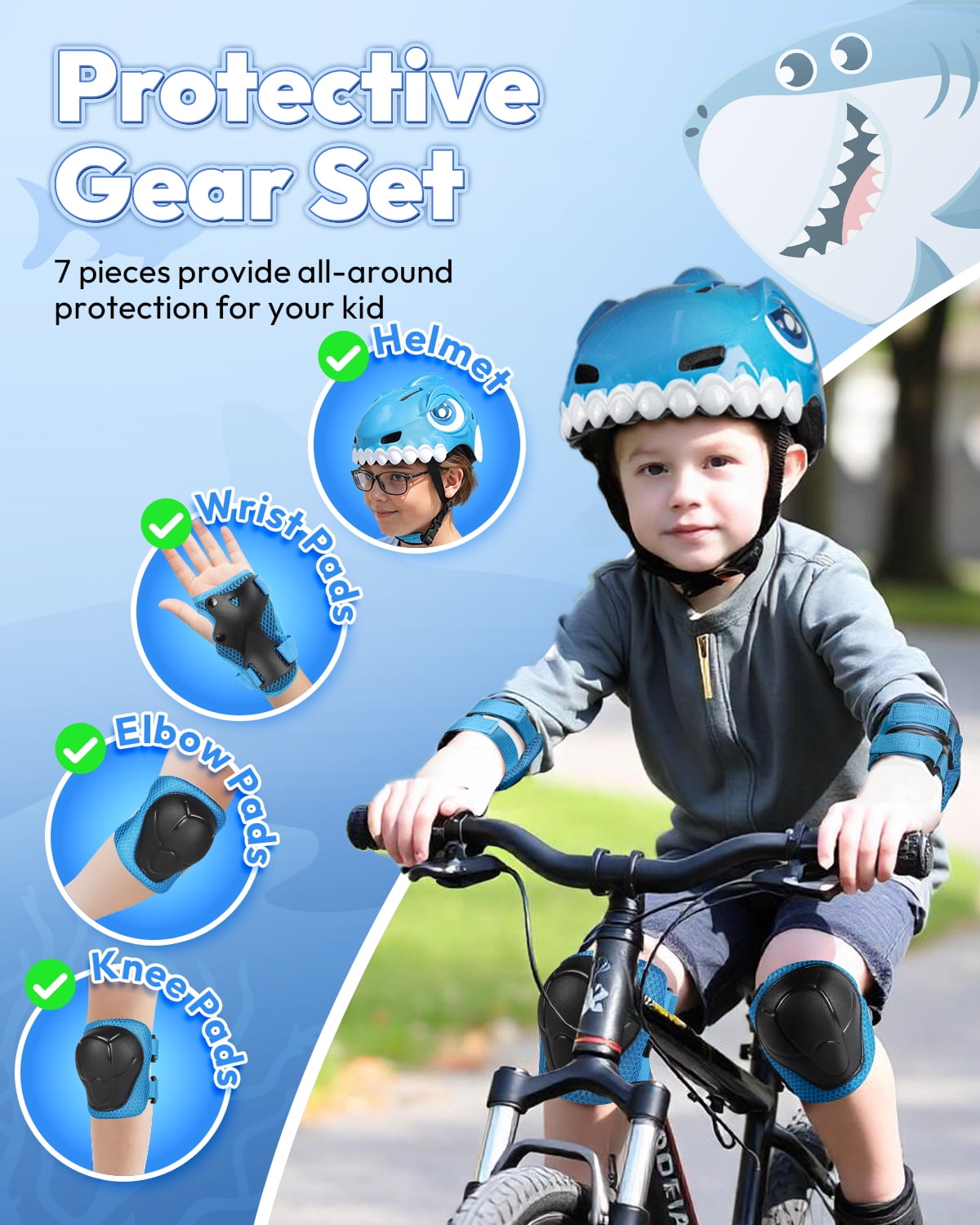 FUNWICT Kids Bike Helmet Boys Girls Bicycle Helmet for Kids 3-5-8 Breathable Adjustable Lightweight Kids Helmet and Pads Set for Cycling Skating Scooter Skateboard