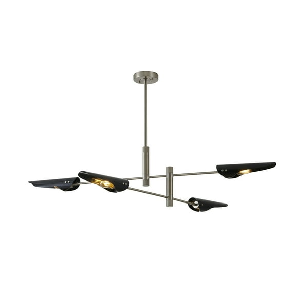 Design Living 4-Light D60" Shiny Nickel Metal Frame Chandelier with Black Shades