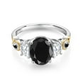 thumbnail image 2 of Gem Stone King 925 Silver and 10K Yellow Gold 3-Stone Ring Oval Black Sapphire and Moissanite (3.01 Cttw, Size 8), 2 of 3