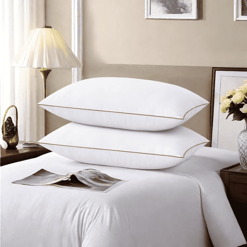 UNIKOME Down Feather Pillows for Bed 20 x 30 Inches Queen Size Set of 2, Medium Firm Luxury Cooling Hotel Collection Feather Down Pillows for Back, Stomach or Side Sleepers