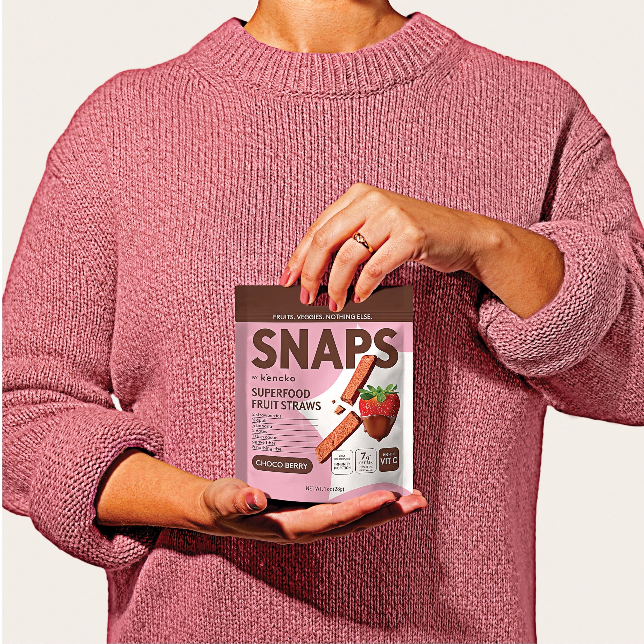 Kencko Chocolate Strawberry Snaps, Superfood Fruit Straws, 1 oz Bag