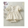 thumbnail image 2 of Gzhioc Newborn Girl Short Sleeve Romper, Casual Solid Color Button Round Neck Patchwork Dress Style Playsuit, 2 of 9