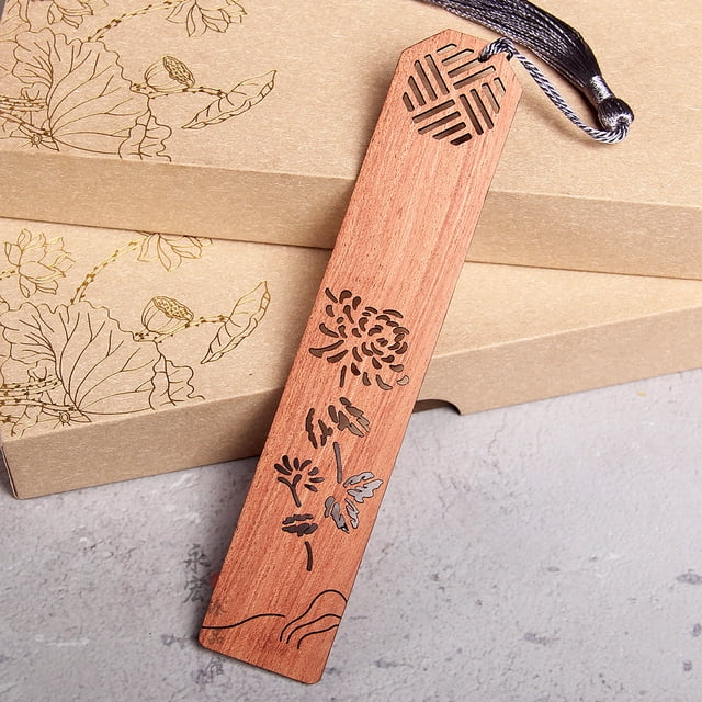 Marcapáginas de madera de secuoya, ciruelo hueco, bambú de arán, crisantemo, paisaje, flores, sándalo, marcapáginas de los Cuatro Caballeros, grabable