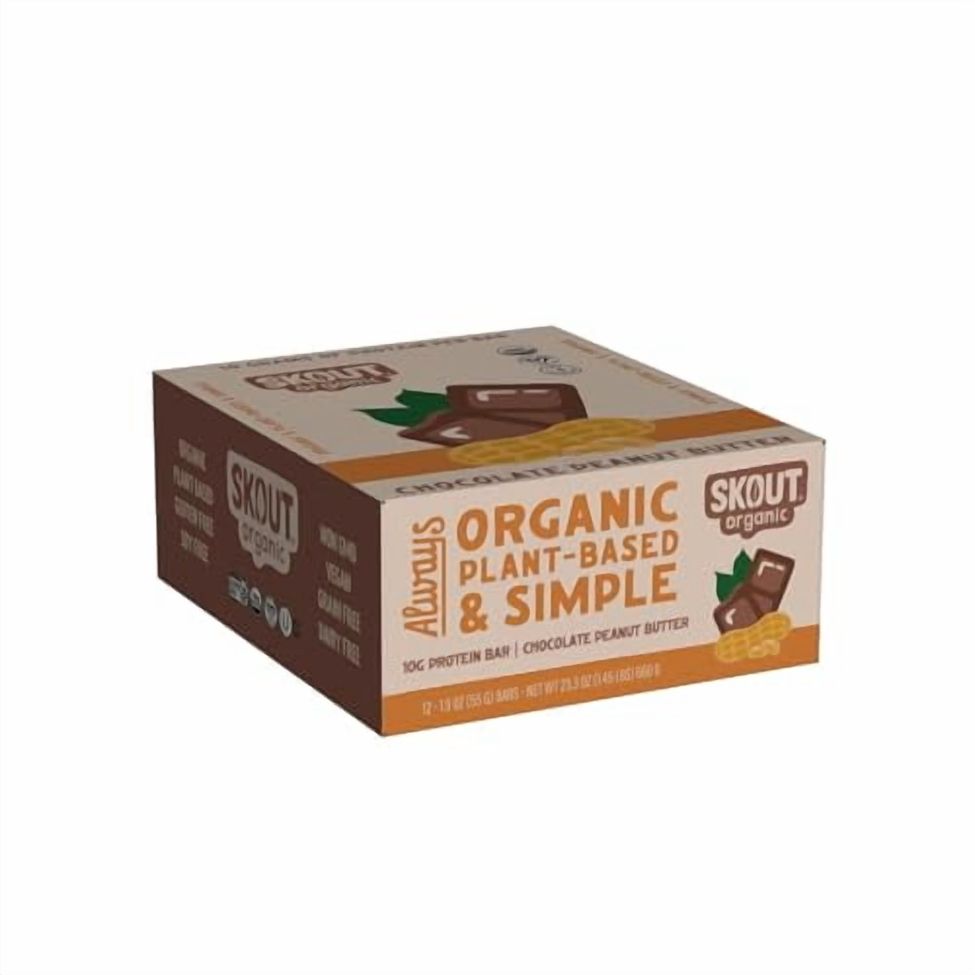 Skout Organic Chocolate Peanut Butter Plant-Based Protein Bars - 12 Pack