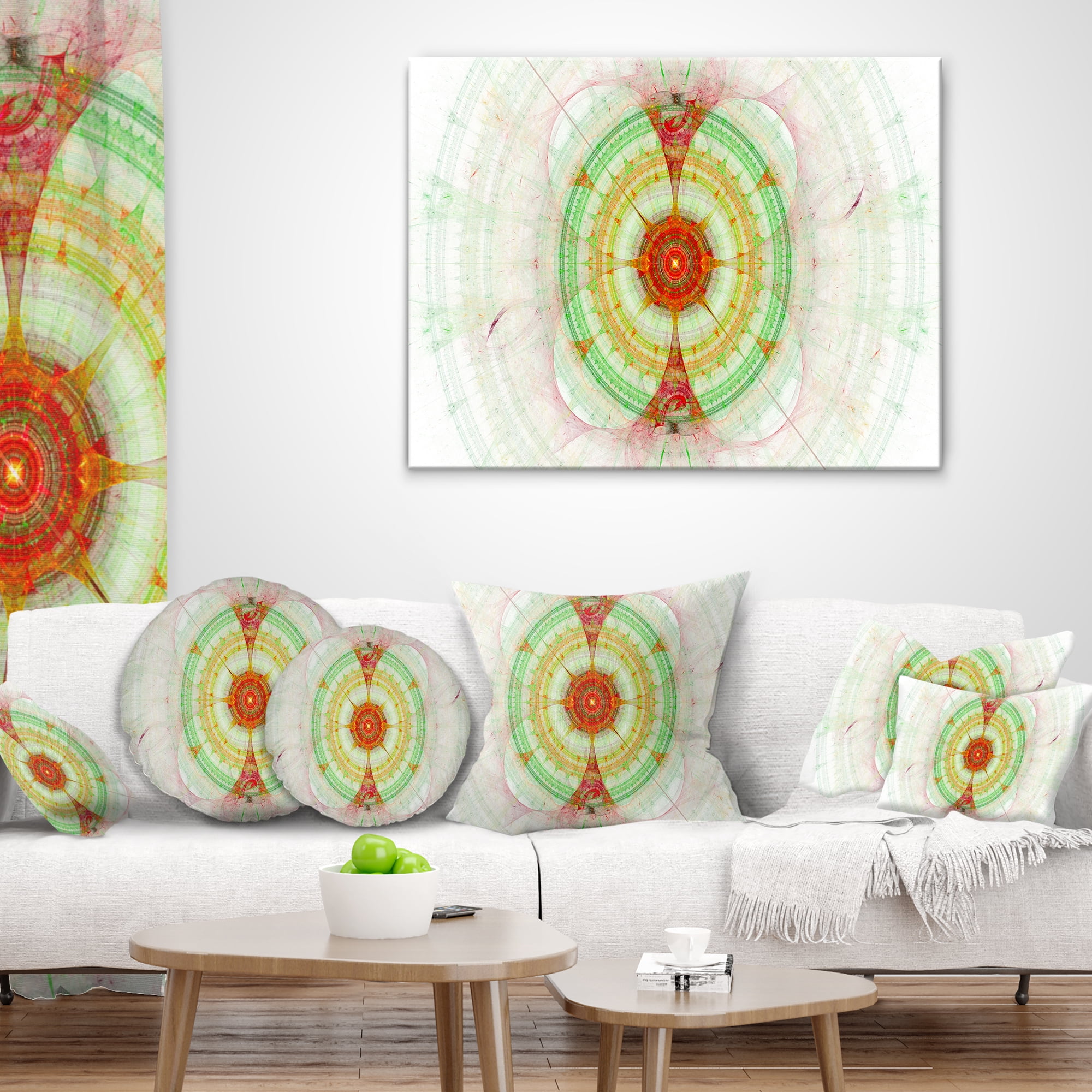 Designart Cabalistic Fractal Green Sphere - Abstract Throw Pillow - 18x18