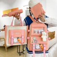 thumbnail image 2 of School Bags 4pcs Set Canvas Backpack School Bags for Teenage Girls Travel Laptop pink, 2 of 8