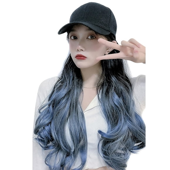Baseball Hats with Hair Attached for Women Synthetic Hair Baseball Cap Long Wavy Hair Daily Party