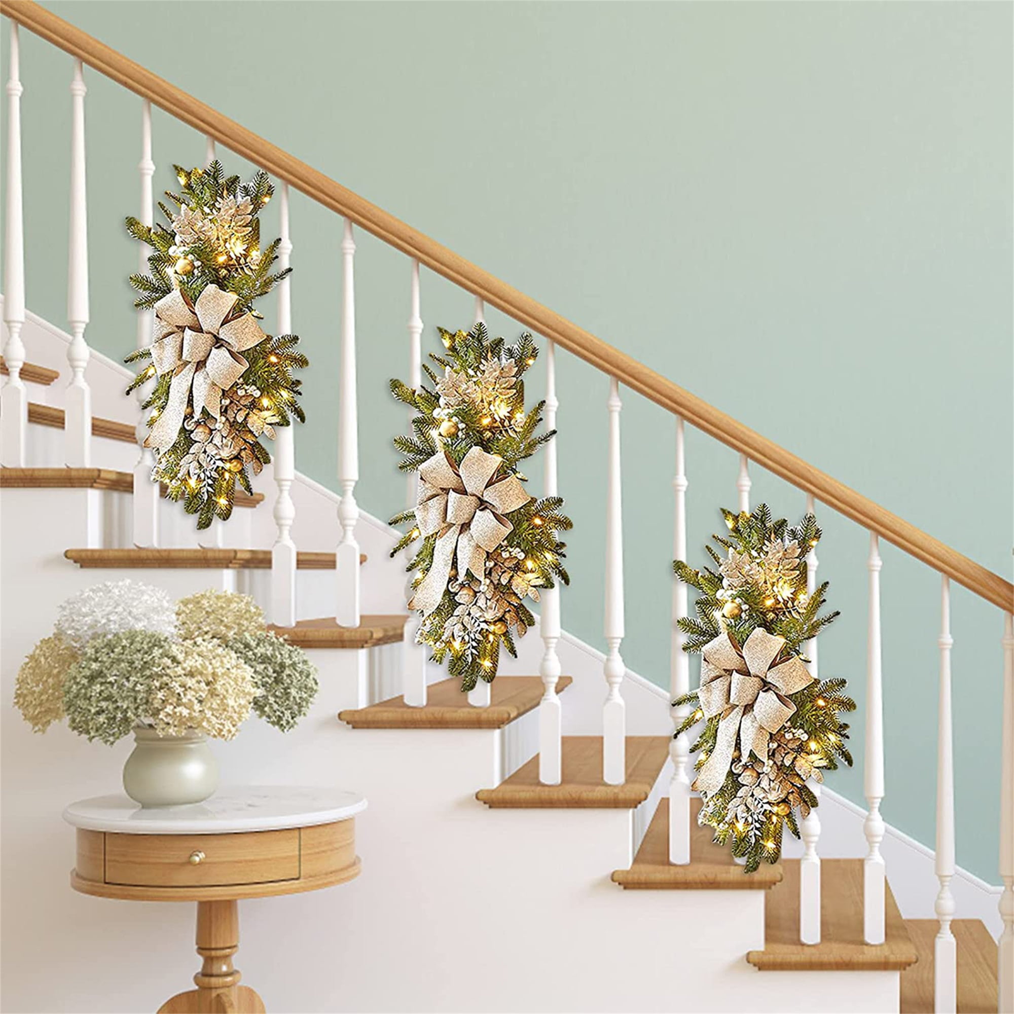 Buy Christmas Swags and Garlands with Lights Cordless Stairway Swag