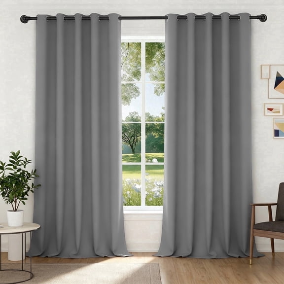XUEYU 100% Blackout Curtains for Bedroom, Light Blocking Thermal Insulated Curtains with Noise Reduction, 52x96 Inch Room Darkening Window Drapes, Set of 2 Panels, Gray