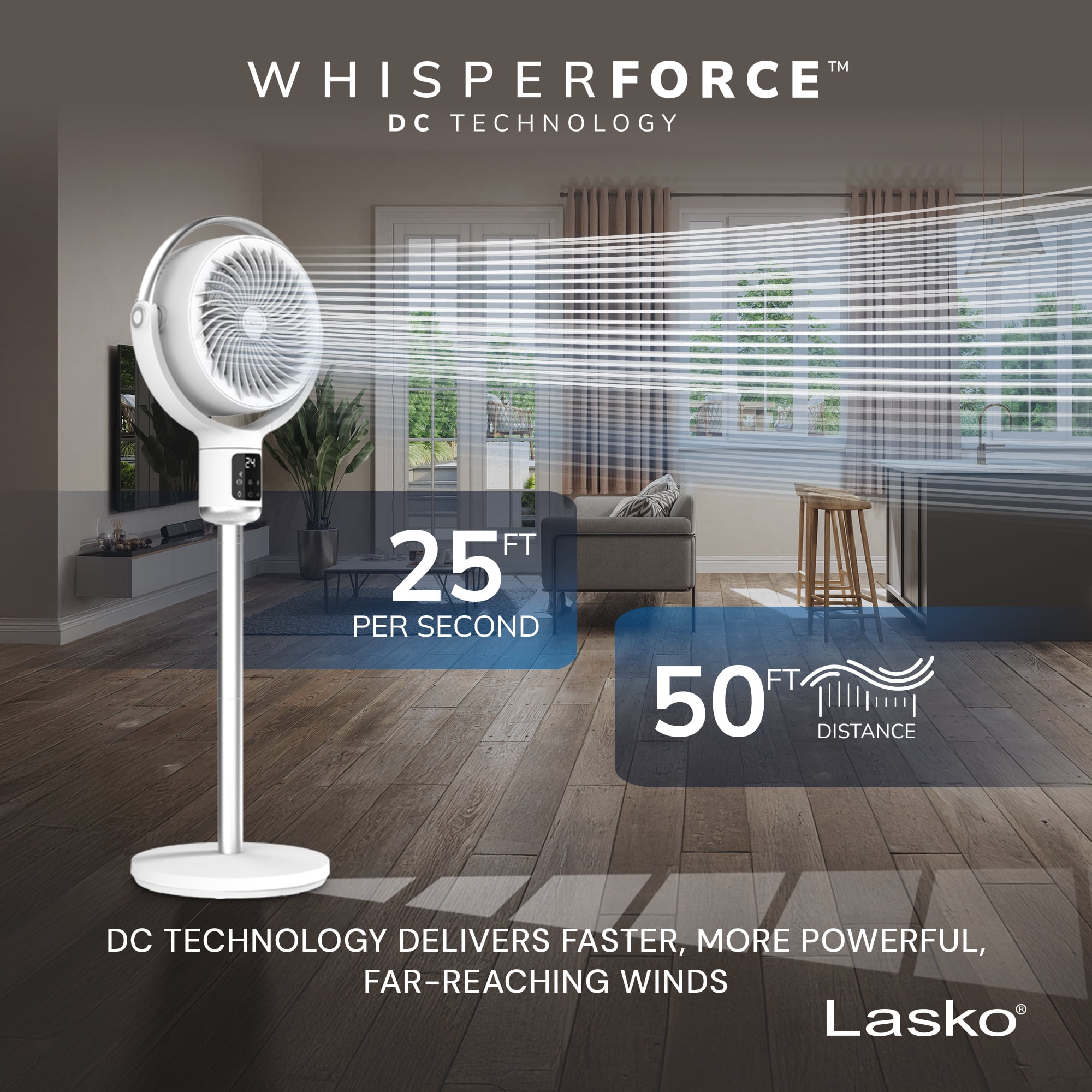 Lasko Whirlwind 7” 24-Speed Orbital Motion 25ft/s Airflow Remote Control Pedestal Fan, APDC301