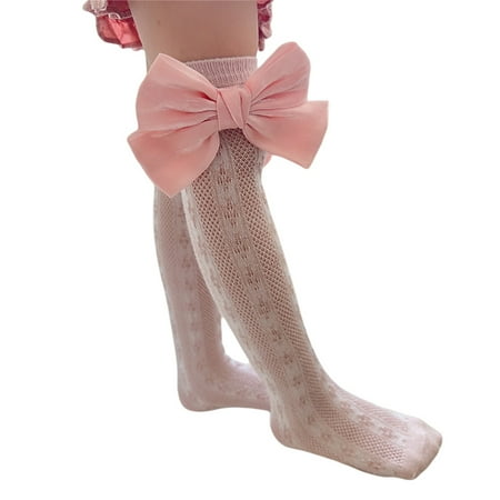 

SUNSIOM Kids Baby Girls Princess Bowknot Knee-Length Socks Mesh Hollow Out Breathable Thin Summer Autumn Stockings