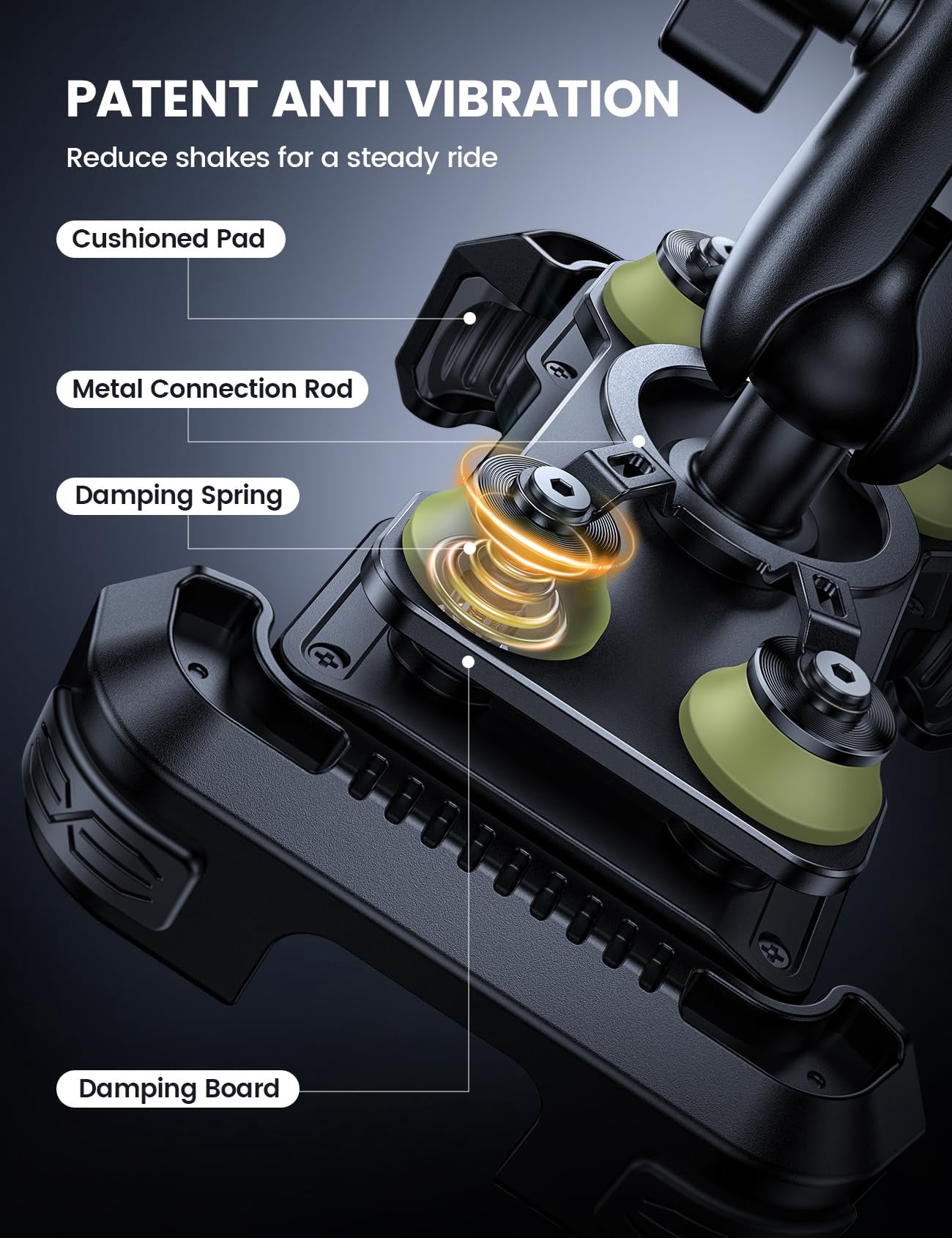 Motorcycle Phone Mount Holder - [Dual Vibration Dampener] [Metal Adjustment Arm] Motorcycle Cell Phone Holder, Bike Handlebar Phone Mount, Gifts for iPhone 16 15 14 Pro Max, 4.7-6.7" Phones