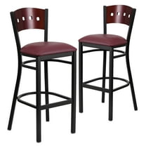 Flash Furniture 2 Pk. HERCULES Series Black 4 Square Back Metal Restaurant Barstool - Mahogany Wood Back, Burgundy Vinyl Seat