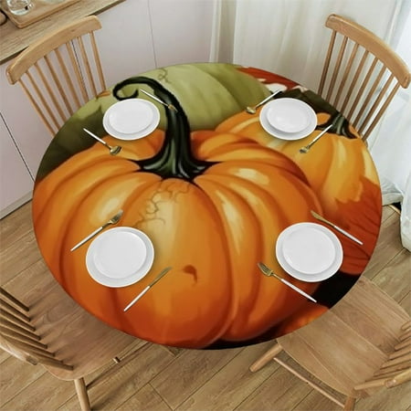 

Ullo0ord Autumn Pumpkin Maple Leaves Tablecloth Round Fitted Table Cloth with Elastic Edge Waterproof Oil-Proof Table Cover For Tables Picnic Tablecloths for Party Dining Camping Outdoor Small 38 -42