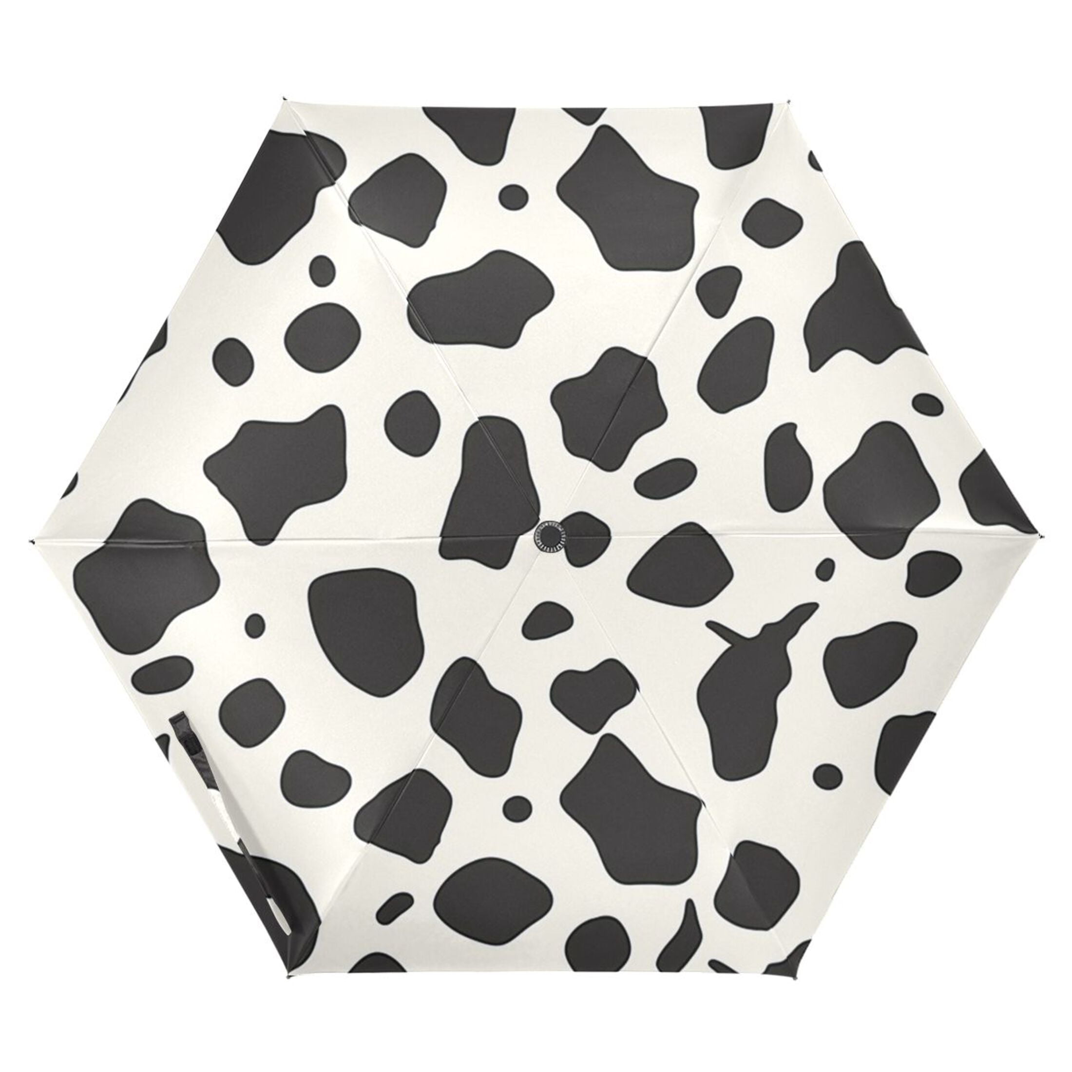 Cow Spots All Weather Umbrella Triple Folding Parasol 6 Ribs UV Protection Portable
