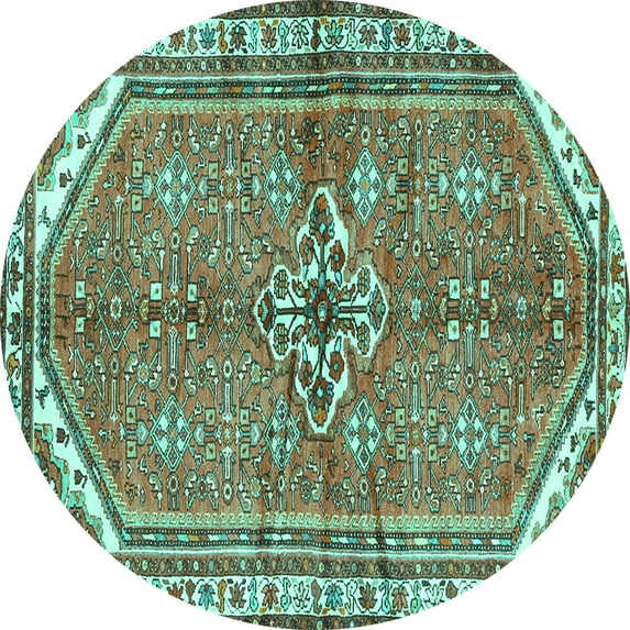 Ahgly Company Indoor Round Persian Turquoise Blue Traditional Area Rugs, 7' Round