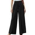 thumbnail image 6 of Plebaso Wide Leg Pants for Women Solid Color Elastic Waist Button Decoration Trousers Ladies Casual Loose Pants, 6 of 6