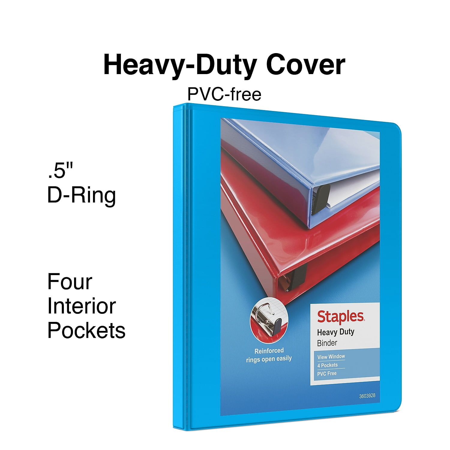 1/2' Staples Heavy-Duty View Binder with D-Rings Light Blue 56284-CC/26318