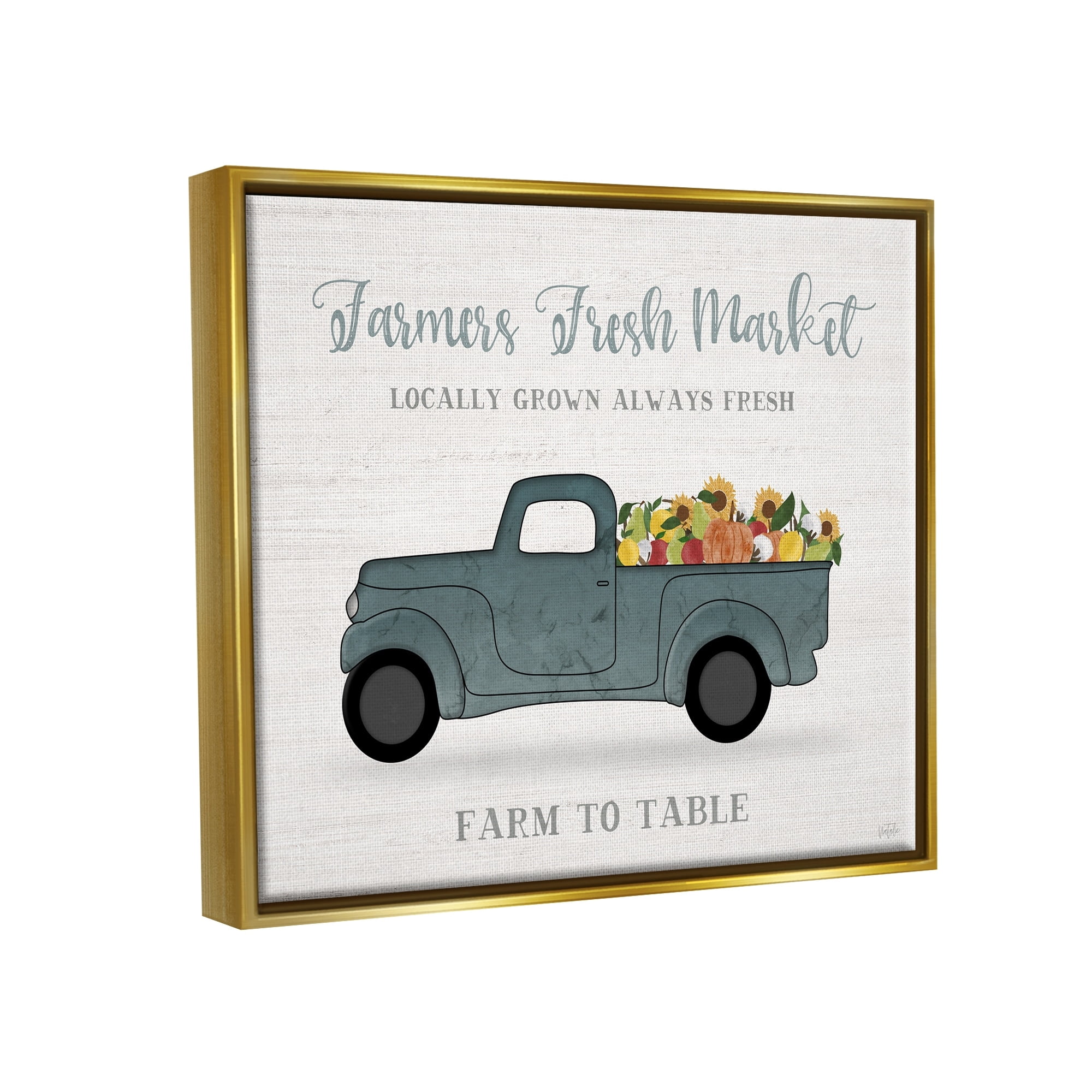 Stupell Industries Farmers Fresh Market Assorted Produce Rustic Sign Graphic Art Metallic Gold Floating Framed Canvas Print Wall Art, Design by Natalie Carpentieri