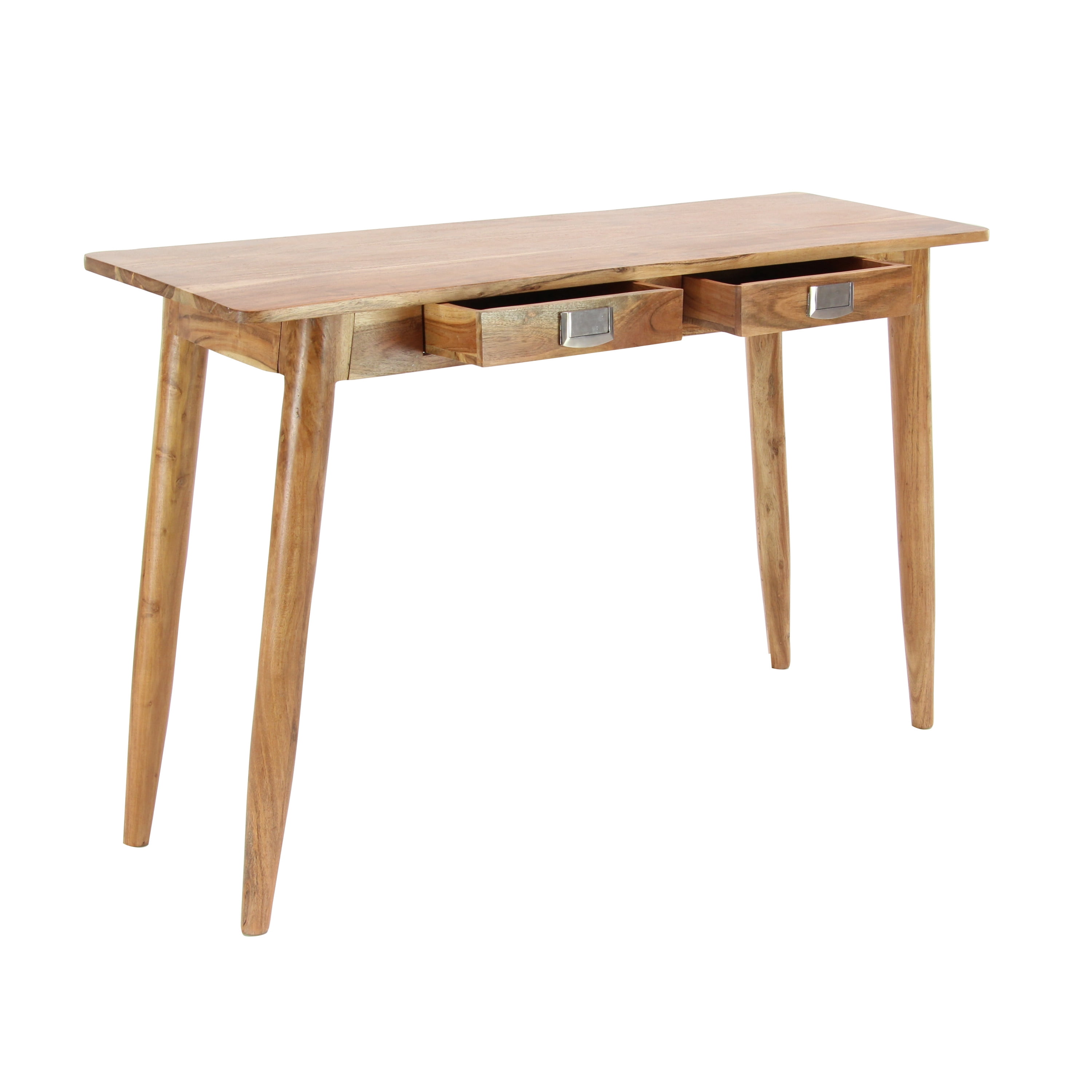 DecMode 45" x 29" Brown Wood 2 Drawers Console Table with Silver Pull Handles, 1-Piece