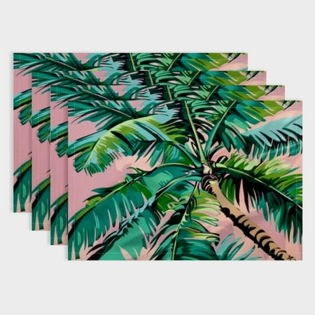 

Fenyluxe Palm Tree Tropical Painting Linen Cloth Placemats Set of 4 for Dining Table - Ideal for Birthday Parties Christmas Restaurants Buffets Home Decor 18x12in