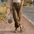 thumbnail image 5 of Cagogo Women's Plus Size Cargo Pants High Waisted with Pockets Cuffed Casual Streetwear Loose Long Trousers Vacation Travel Work, Brown XL, 5 of 7