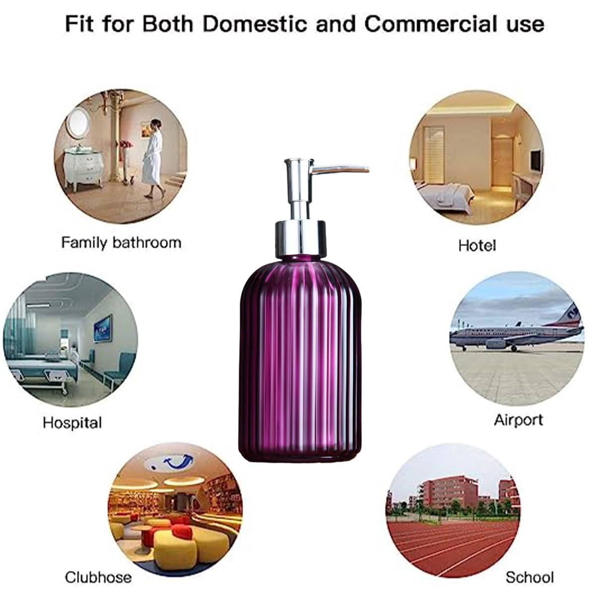 Clear Glass Soap Dispenser With Rust-Proof Stainless Steel Pump Refillable Bathroom - purple