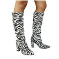 thumbnail image 5 of Miluxas Women Block Mid Heel Over Knee Boots Pointed Toe Knee High Boots Leather Zebra Pattern Mid Chunky Heel Comfy Winter Warm Fashion Dress Heeled Boots White 9.5(43), 5 of 8
