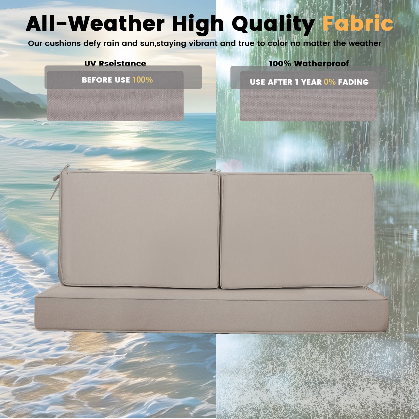 DTTRA Outdoor Loveseat Cushion Set, 48 x 24 Inch, Water Repellent, 3-Year Fade Resistant, Patio Furniture Cushions with Removable Cover, Ties and Hidden Zipper for Sofa Bench Couch Pads Set