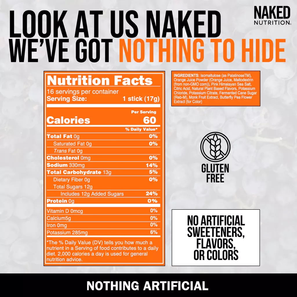 NAKED nutrition Nakedade – Performance Enhancing Sports Drink Powder - Citrus Flavor Electrolyte Powder – No GMOs or Artificial Sweeteners, Gluten-Free, Soy-Free, Dairy-Free –