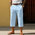 thumbnail image 2 of LWavelet Men's Linen Blend Capri Pants Button Waist with Belt Loops for Casual Daily Vacation Wear Light Blue 2XL, 2 of 4