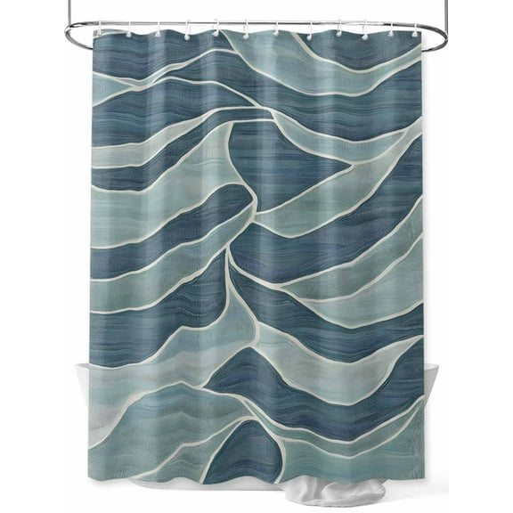 Blue Green Waves Shower Curtain, Abstract Stripes Waterproof Shower Curtain Set with 12 Hooks Lightweight Washable Fabric Shower Curtains for Bathroom 36x72 Inches