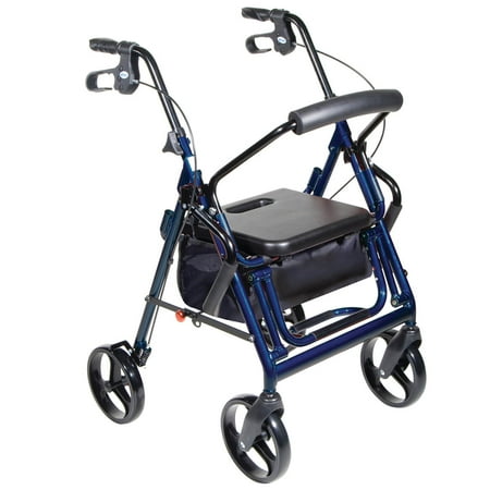 2-in-1 Transport Chair and Rollator Walker, Sturdy Aluminum, Compact Mobility Aid, Blue – Measures 9 ½” Wide