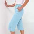 thumbnail image 5 of Linen Capri Pants for Women Elastic Waist Straight Leg Trousers Solid Color Summer Casual Loose Cropped Pants,Sizes S-3XL, 5 of 8