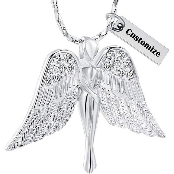 Crystal Angel Lady Cremation Necklace Urn Locket Memorial Ash Pendant Urn Necklace for Ashes Wings Keepsake Jewelry for Women