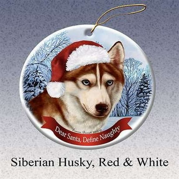 Holiday Pet Gifts Siberian Husky (Red & White) Santa Hat Dog Porcelain Christmas Tree Ornament