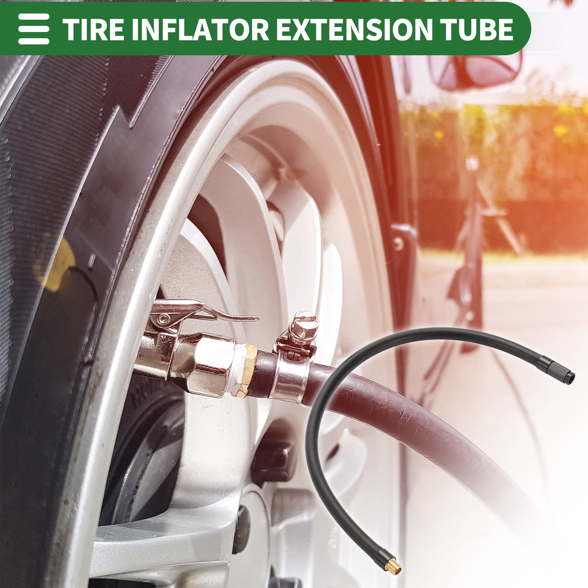 Unique Bargains Tire Inflator Extension Tube Air Pump Hose Adapter 15.75inch Rubber