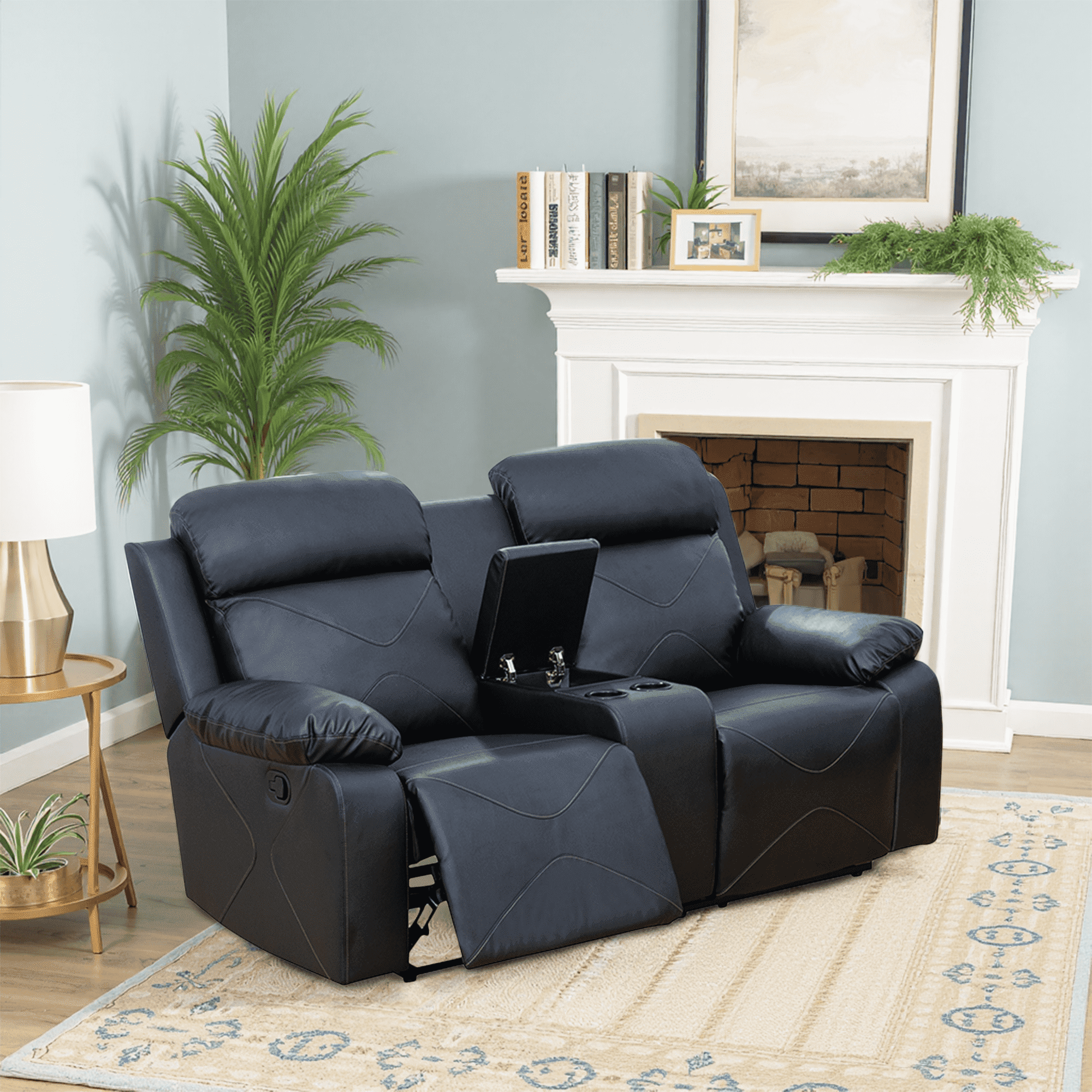 MAYEERTY 74" Modern Upholstered Breathing Leather Loveseat - For Living Room, Black