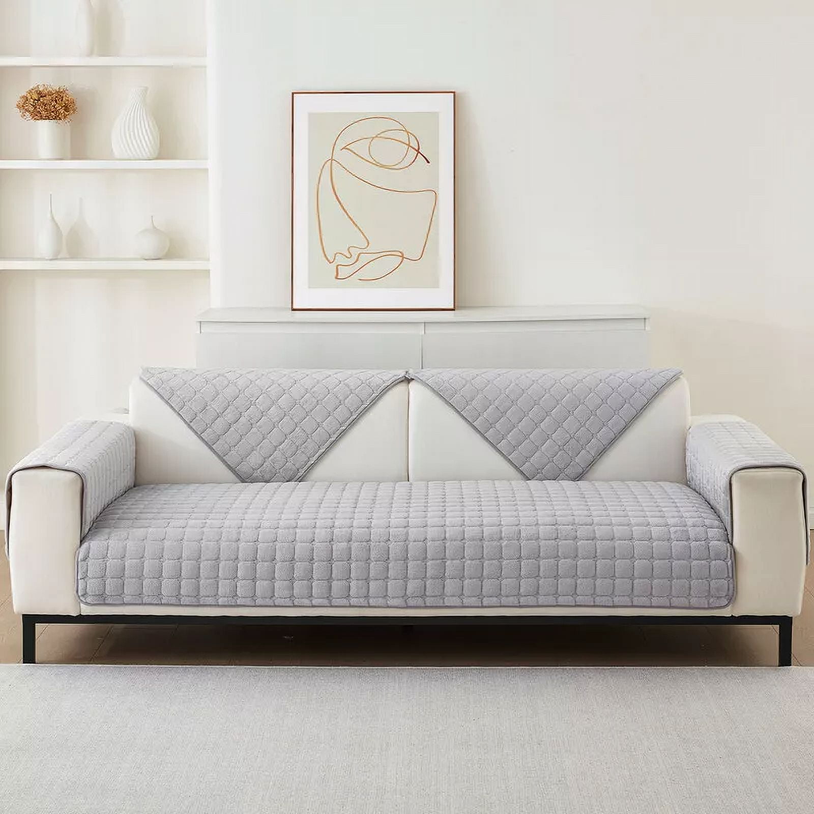 CJC Anti-Slip Sofa Slipcover Sectional Couch Pad for Kids Pets Soft Protection Velvet Sofa Covers for 3 Cushion Couch Loveseat Recliner L Shaped (1 Pcs)