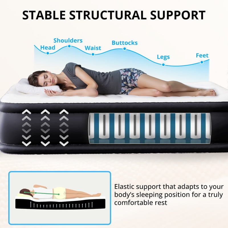 TINKLE WELL Queen Size Air Mattress with Built-in High Capacity Pump, 22" Extra Tall Raised Airbed, Non-Slip Bottom Design, Supports 660 lbs, Inflatable Mattress for Home, Camping and Travel