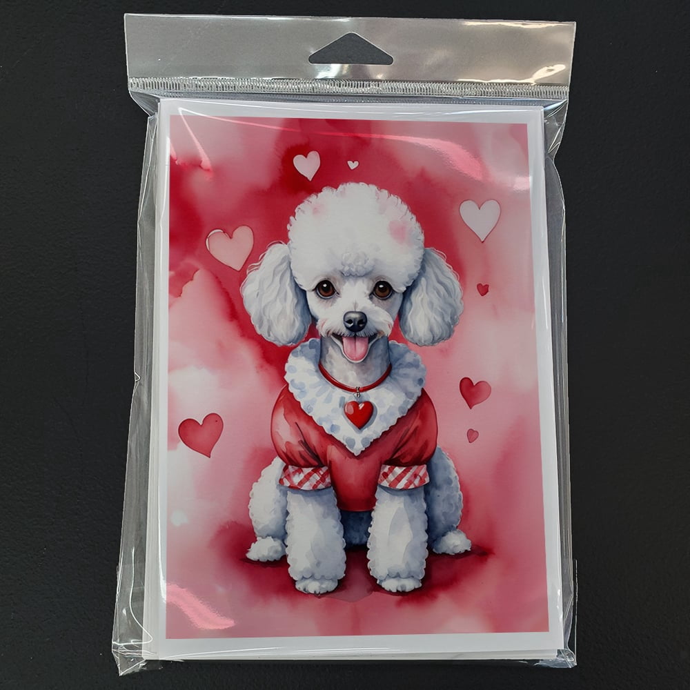 White Poodle My Valentine Greeting Cards Pack of 8 7 in x 5 in