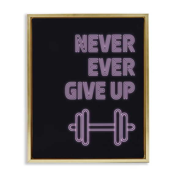 Stupell Industries Contemporary Never Ever Give Up Gold Floating Frame Canvas Art, 25 x 31, by Victoria Barnes