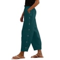 thumbnail image 5 of Laqbezok Women's Cotton Linen Pants, Mid Waist Button Detail Casual Trousers with Pockets, Summer Loose Tapered Pants for Travel Vacation, 5 of 8