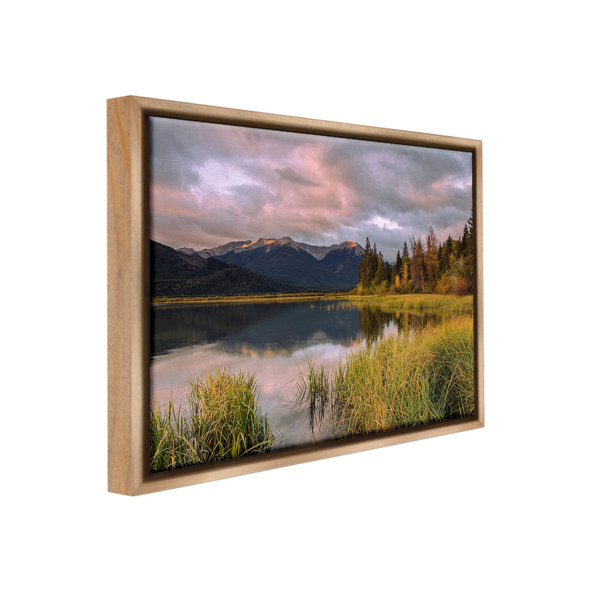 Stupell Industries Lake's Edge Landscape Landscape Photography Brown Floater Framed Canvas Art Print Wall Art, 21 x 17