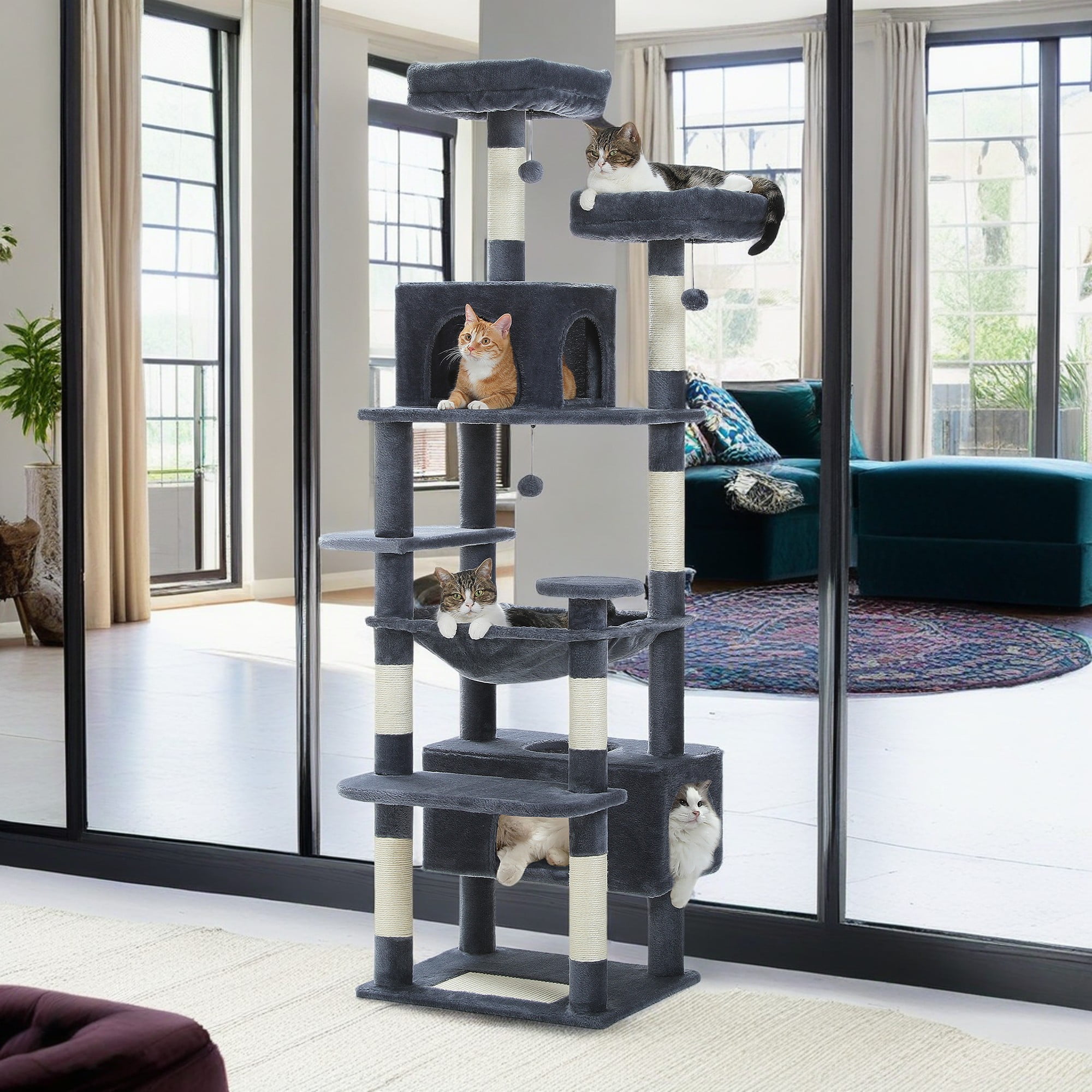 resenkos 72" Large Cat Tree Tower with Sisal Scratching Post, Indoor Cat Condo for Big Cat Maine Coon, Gray