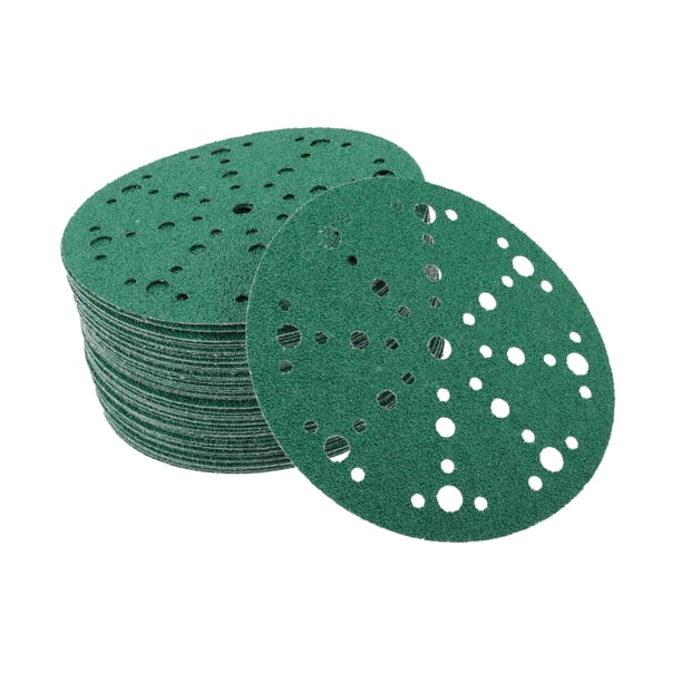 Discos de lijado únicos de 6 pulgadas, 49 agujeros, grano 40, papel de lija redondo con gancho y bucle de óxido de aluminio verde, 50 piezas